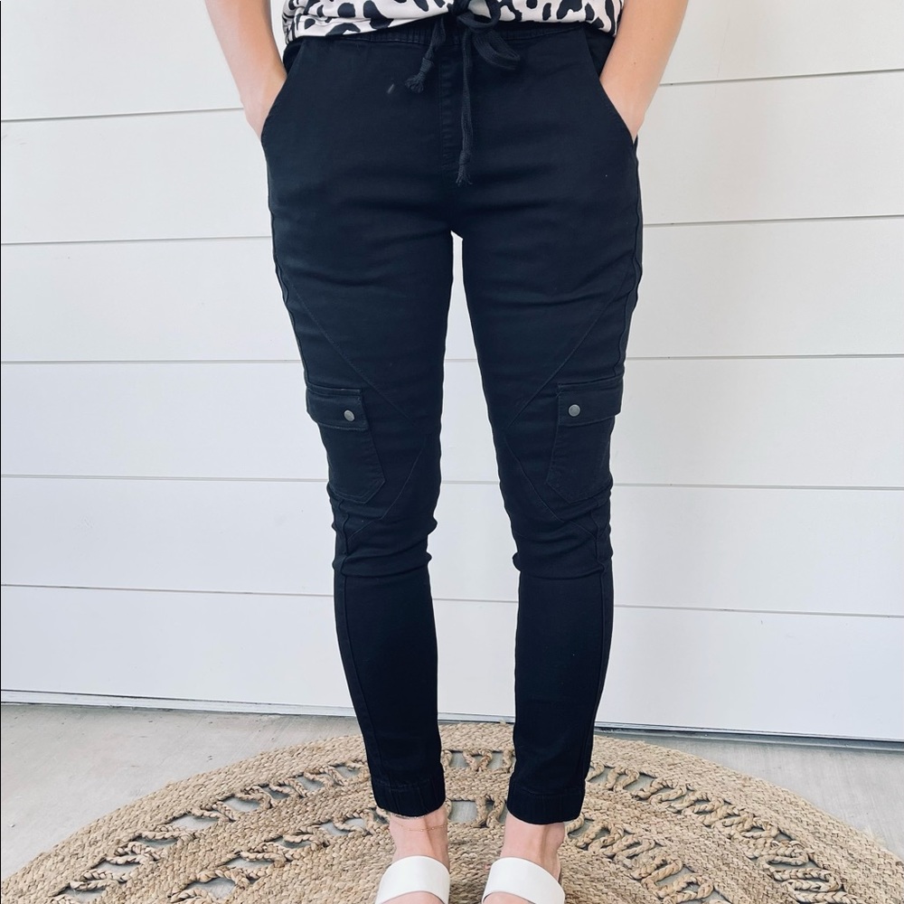 Black denim joggers